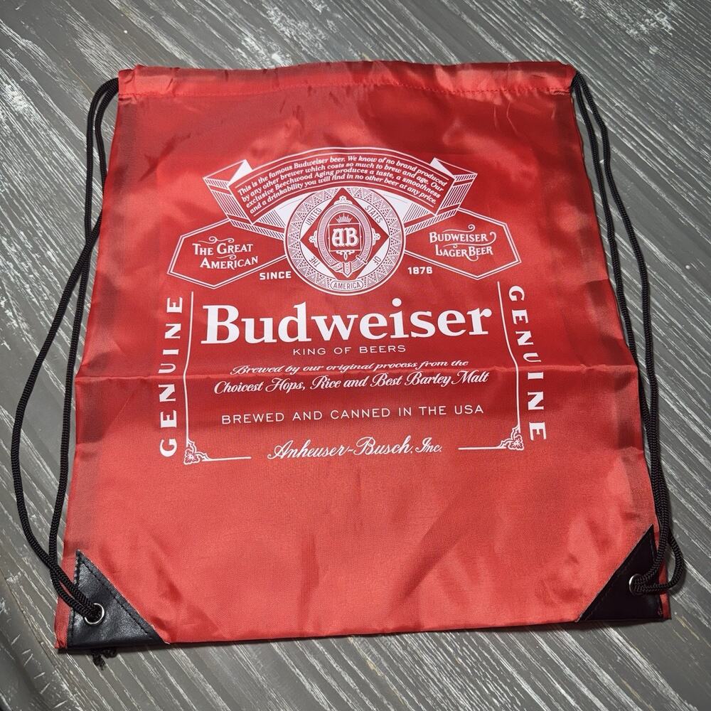 NEW Budweiser Back Sack Nylon Zippered Drawstring String Bag Tote Collectable Tr